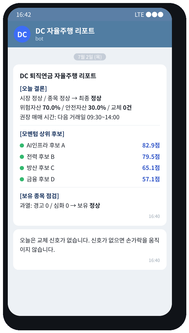 텔레그램 자동 리포트 실전 수신 화면